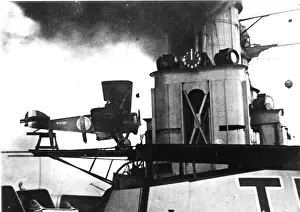 Biplanes Prints: Sopwith 2F Camel fighter plane on HMS Tiger X turret