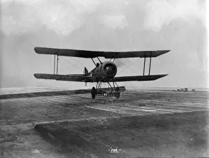 A Sopwith Pup with early arrester gear during deck-landing