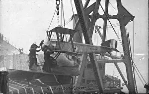 Sopwith Pup N6444 being winched aboard HMS Manxman