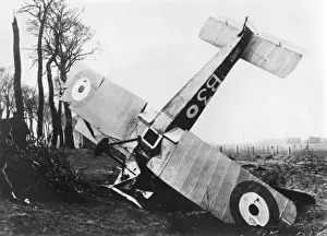 Dunkirk Prints: Sopwith Strutter plane crashed in airfield, France, WW1
