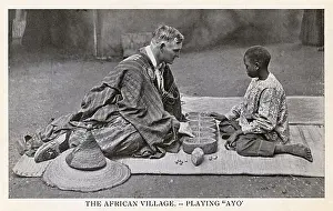 Teaches Prints: South Africa - European man and local boy play a game of Ayo