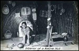 Kwazulu Prints: South Africa - Interior of a Native Hut