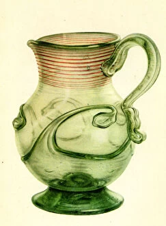Pitcher Collection: South Jersey hand-blown glass pitcher with lily pad design
