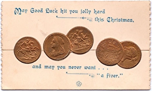 Images Dated 19th October 2015: Five sovereigns on a Christmas card