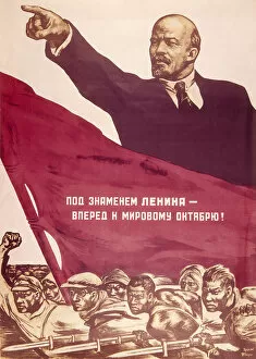 Banner Collection: Soviet poster, Lenin points the way forward