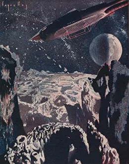 Lunar Gallery: Spaceship over Moon