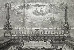 Etching Gallery: Spain (1759). Royal Palace of Barcelona illuminated
