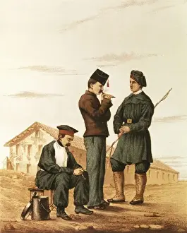 Infantrymen Prints: Spain (1853). Infantry soldiers and mess assistent
