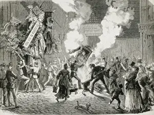 Bonfire Prints: Spain (1873). First Republic. Anticlerical demonstration
