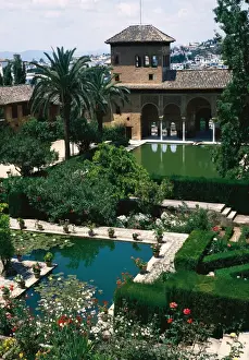 Spain. The Alhambra. Tower of the Ladies and Partal gardens