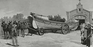 Evacuation Prints: Spain, Andalusia. Lifeboat with boxer rope-launcher device