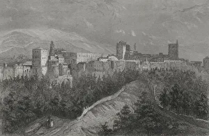 Emirate Prints: Spain, Andalusia. Panoramic view of the Alhambra of Granada
