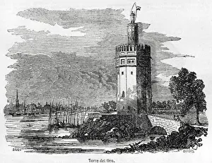 Seville Prints: Spain. Andalusia. Seville. Torre del Oro (The Gold Tower)