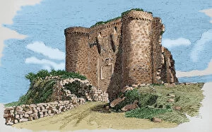Castile Collection: Spain, Astorga. Ruins of the old castle. Engraving