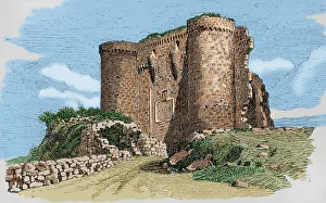 Castile Collection: Spain, Astorga. Ruins of the old castle. Engraving