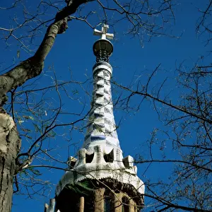 Gaudi Prints: Spain. Barcelona. Guell Park. Pinnacle of House of Doorman