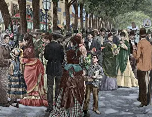 Americana Prints: Spain. Barcelona. La Rambla de las Flores (Rambla of the Flo