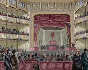 Federation Prints: Spain. Barcelona. Labor Congress. Engraving. Colored