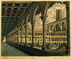 Spain. Barcelona. Monastery of Pedralbes. Cloister. Drawing