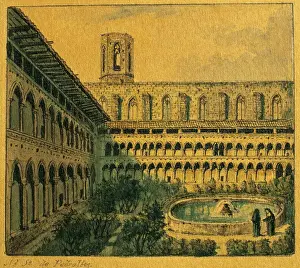 Serenity Prints: Spain. Barcelona. Monastery of Pedralbes. Cloister. Drawing