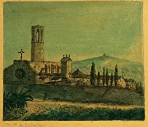 Tranquility Prints: Spain. Barcelona. Monastery of Pedralbes. Drawing by G. Most