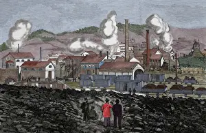 Overview Prints: Spain. Barruelo Mines. 19th century. Engraving. Colored