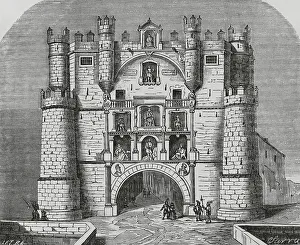 Castilla La Prints: Spain, Burgos. Arch of Santa Maria