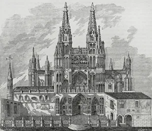Vane Prints: Spain. Burgos Cathedral. Facade of Saint Mary