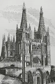 Castilla La Prints: Spain, Burgos. Cathedral of Saint Mary. Exterior view
