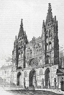 Rosette Prints: Spain. Burgos. General view of main facade of the Cathedral