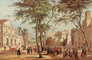 Pedestrians Prints: Spain. Catalonia. Barcelona. Las Ramblas and the Liceu opera