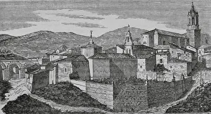 Castilla La Prints: Spain. Cenicero. View of the town. Engraving, 19th century