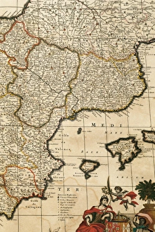 Spain. Detail. Atlas by Frederik de Wit (1630-1706). 17th ce Spain. Detail. Atlas by Frederik de Wit (1630-1706). 17th ce