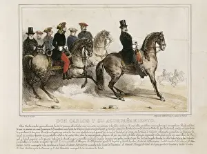 Cortege Prints: Spain. Don Carlos and his cortege in 1844. Engraving