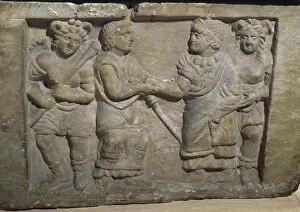Etruscans Gallery: Spain. Etruscan art. Urn. Farewell between spouses. Detail
