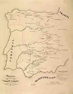 Carlist Prints: Spain. First Carlist War (1836). Map of Spain