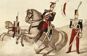 Spain. Hunters on horseback and lanciers of