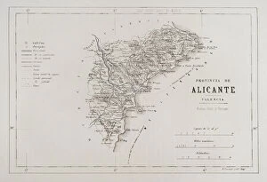 Espana Collection: Spain. Map of Alicante province, 19th century