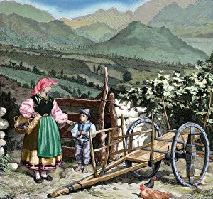 Agriculturalist Gallery: Spain. Northern peasants. Colored engraving