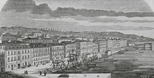 Castilla La Prints: Spain, Santander. Panoramic view of the harbour