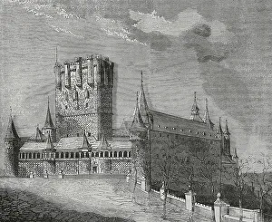 Leon Prints: Spain, Segovia. The Alcazar. Engraving, 19th century