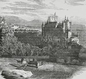 Castilla La Prints: Spain, Segovia. The Alcazar. Panoramic view