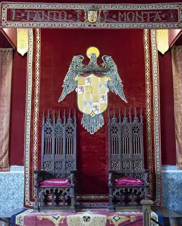 Escutcheon Prints: Spain. Segovia. The Alcazar. The Throne room. Two thrones