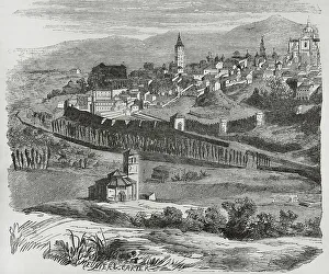 Walled Prints: Spain. Segovia. Panorama of the city. Engraving