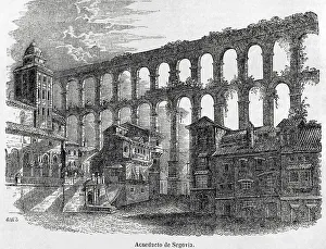 Urbanism Prints: Spain. Segovia. Roman aqueduct. Engraving, 1852