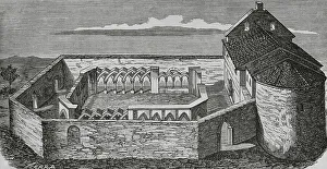 Castilla La Prints: Spain, Soria. Cloister of San Juan de Duero