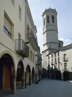 Lleida Prints: Spain. Tarrega. Carme street with Santa Maria del Alba Churc