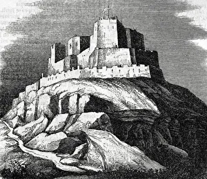 Templar Prints: Spain. Templar Castle of Monzon. Engraving, 19th century