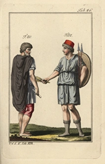 Spaniard and Spanish woman with shield and spears Spaniard and Spanish woman with shield and spears
