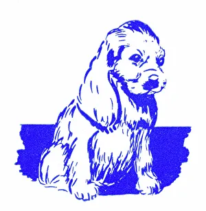 Pups Prints: Spaniel puppy - 1950s printer's block